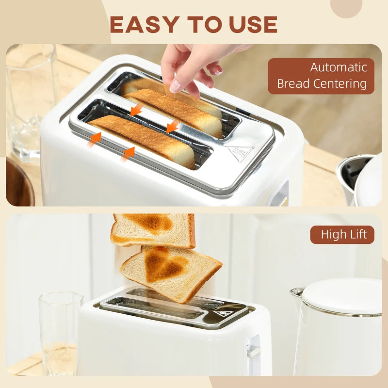 Polished Stainless Steel White Kettle and Toaster Set - Modern Kitchen Appliances for Stylish Cooking and Brewing