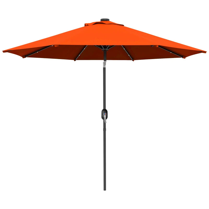 Orange 2.7m Patio Umbrella with Tilt Crank and LED Lights