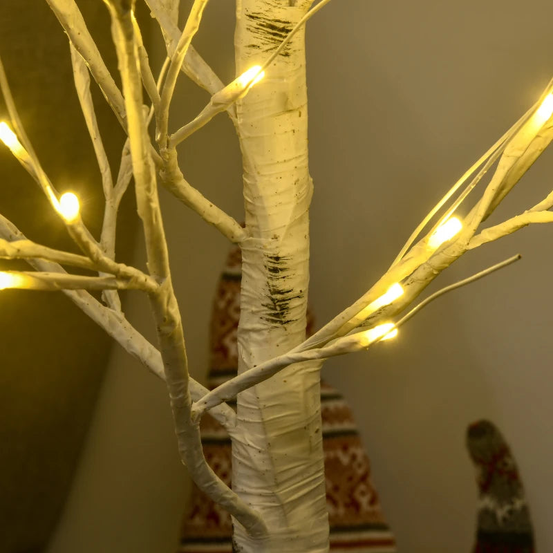4ft Pre-Lit Artificial White Birch Tree with Warm White LED Lights - Indoor & Outdoor Decorative Lighting