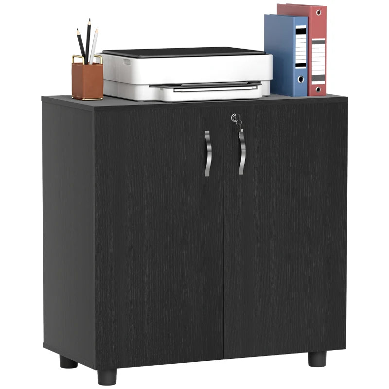 Vinsetto Two-Tier Locking Office Storage Cabinet - Stylish Black Organizer for Secure Document and Supply Storage