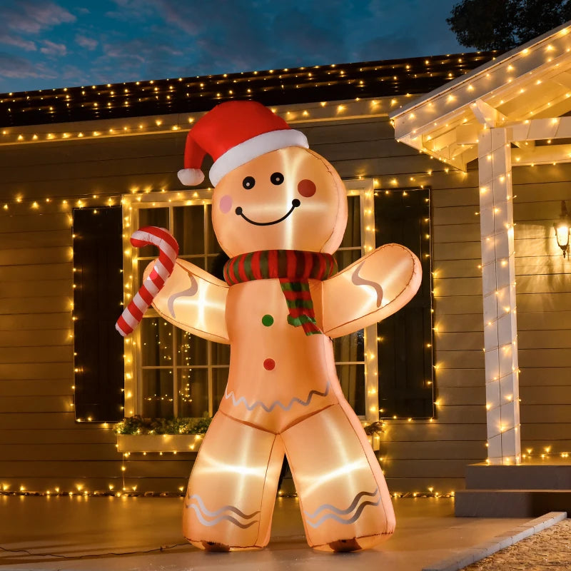 8ft Christmas Inflatable Gingerbread Man - Lighted Blow Up Yard Decor for Indoor & Outdoor Holiday Parties