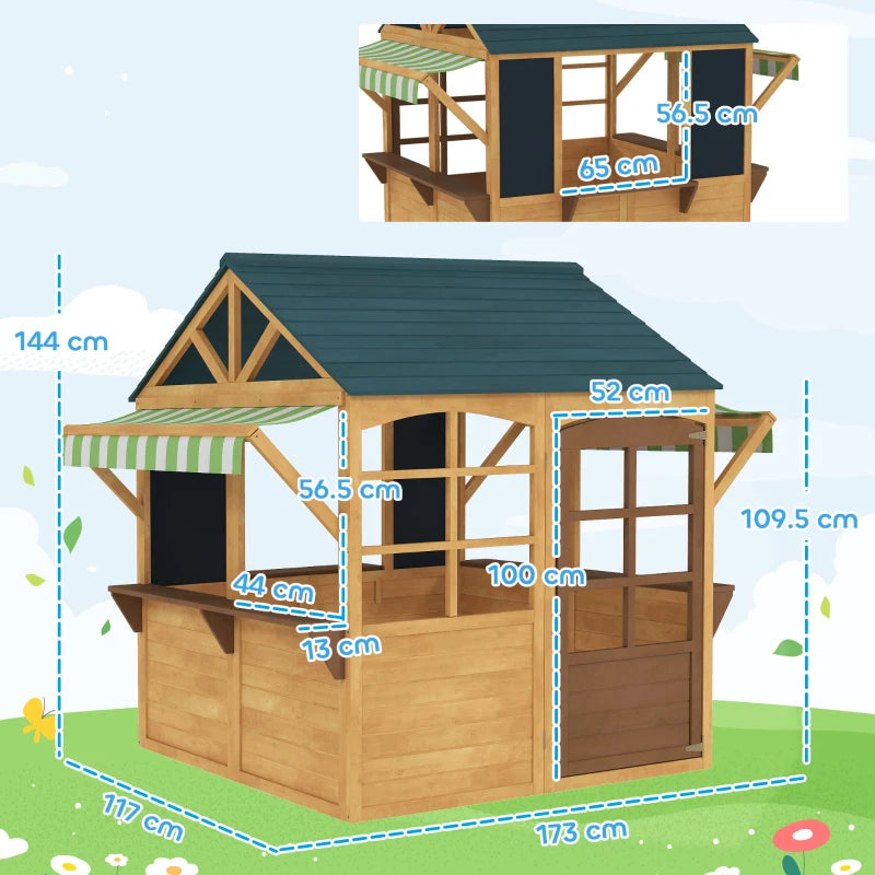Wooden Playhouse for Kids with Foldable Design Windows Working Door and Service Stations