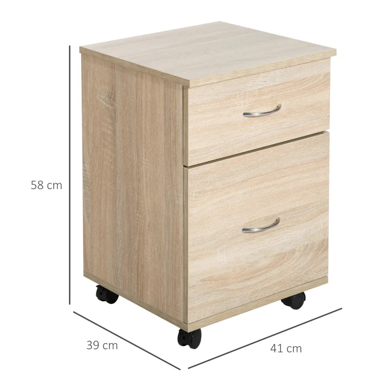 Oak Two Drawer Filing Cabinet on Wheels - Stylish and Functional Storage Solution for Home or Office