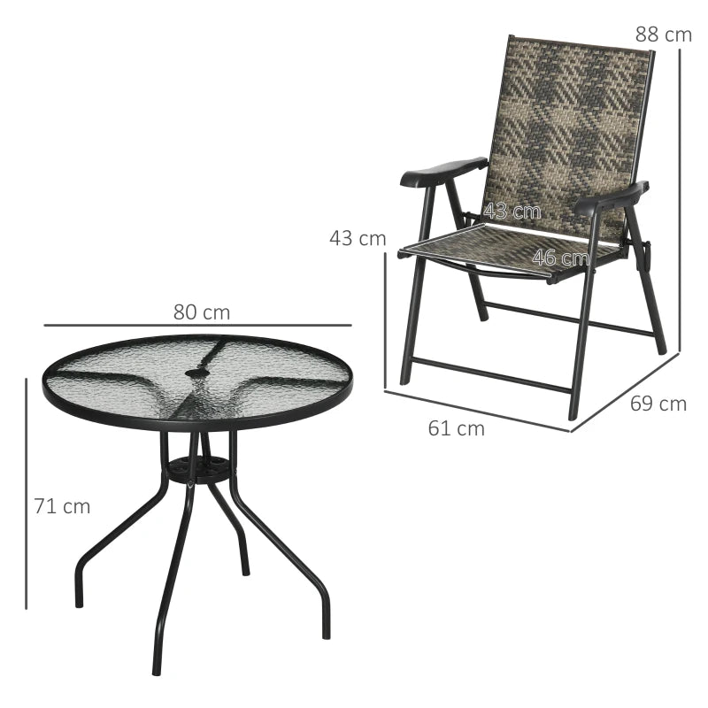 5-Piece Grey Rattan Outdoor Dining Set with Folding Armchairs