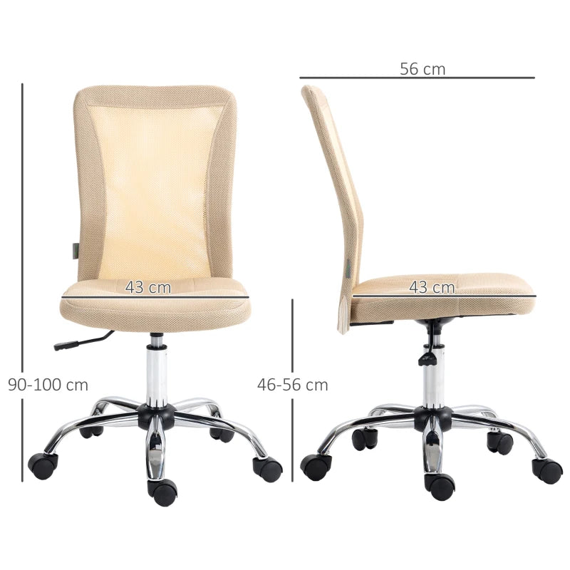 Vinsetto Beige Mesh Office Chair - Adjustable Height, Swivel Wheels, Armless Design for Home & Study - Ergonomic Comfort