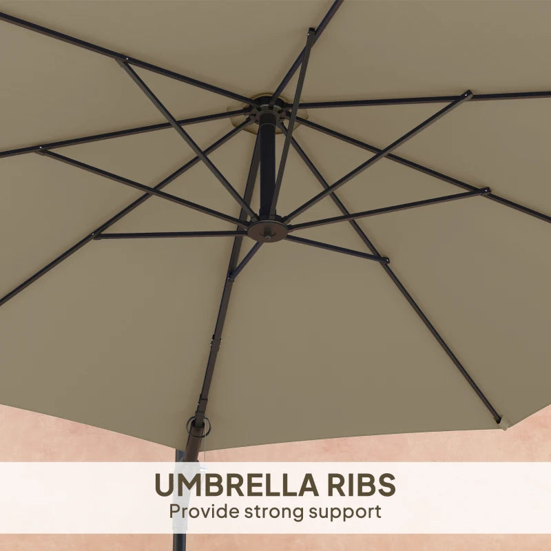 3m Wall-Mounted Parasol Shade with Handle - Outdoor Patio Umbrella in Khaki