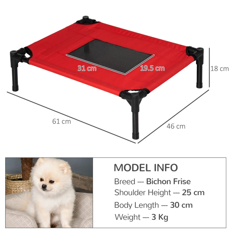 Elevated Dog Bed for Cats & Dogs - Portable Camping Pet Bed with Metal Frame - Black & Red (Small)