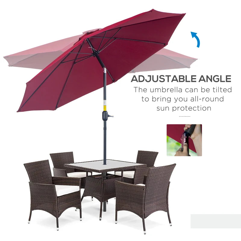 Red 2.7M Tilting Garden Parasol Umbrella with Fibreglass Ribs