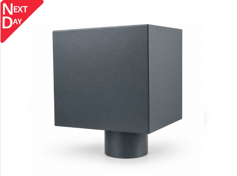 Zambelli Anthracite Grey Coated Galvanised Steel Plain Box Hopper Head 200w x 200d x 200h with 100mm Outlet