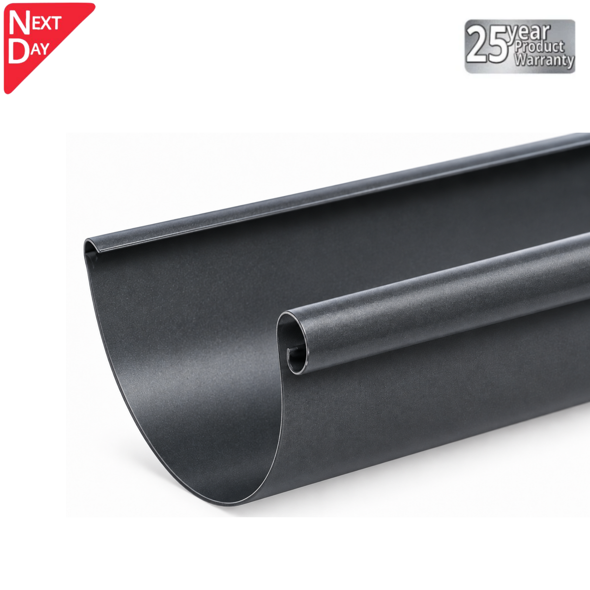 Zambelli 125mm Half Round Anthracite Grey Galvanised Steel Gutter 3m Length