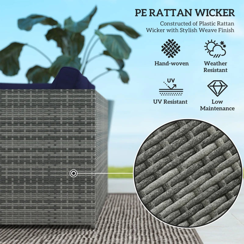 3 Piece Rattan Garden Furniture Set with Thick Cushions and Glass Top Coffee Table