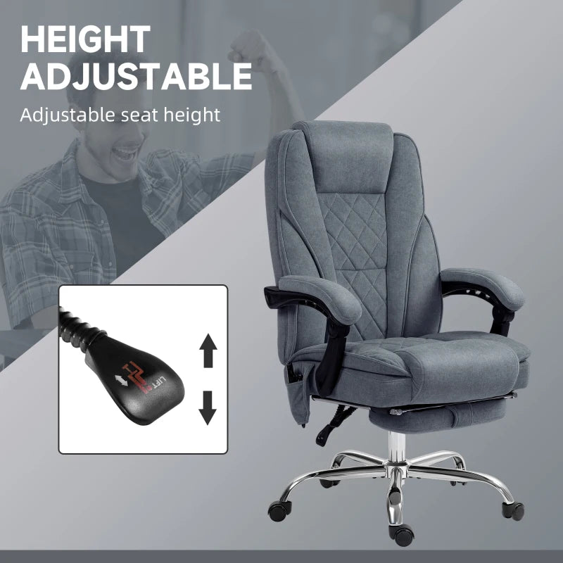 Vinsetto Heated Reclining Massage Office Chair with Adjustable Height & Footrest - Dark Grey Ergonomic Computer Chair