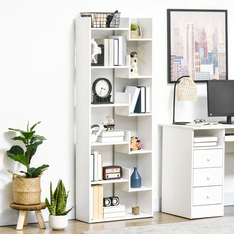 Modern 6-Tier Book Shelf with 11 Open Shelves - Freestanding White Bookcase for Home Office & Study