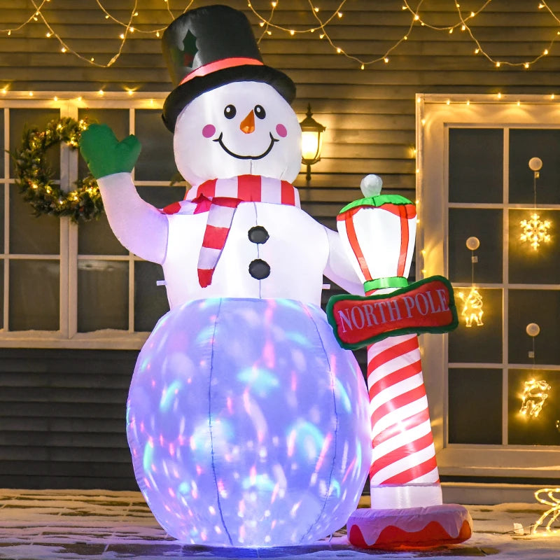 8ft Tall Inflatable Snowman with Street Lamp - Lighted Christmas Decoration for Indoor Outdoor Garden Lawn Party