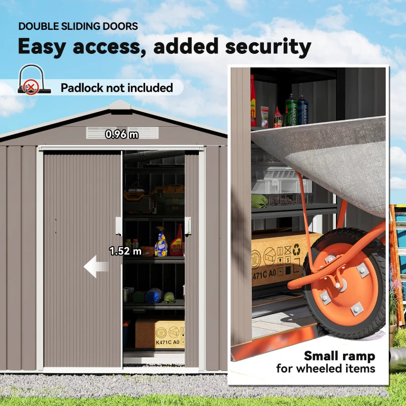Grey 7ft x 4ft Lockable Garden Metal Storage Shed With Air Vents