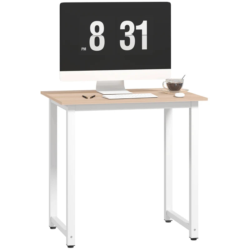 Modern White Computer Desk - 80x60x76cm Writing Table Workstation for Home Office & Study with Metal Frame, Easy Assembly
