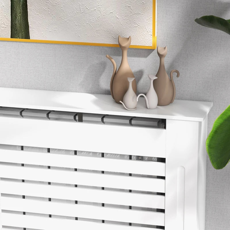 Modern White MDF Radiator Cover Cabinet with Horizontal Slats for Living Room Bedroom 152L x 19W x 81H cm