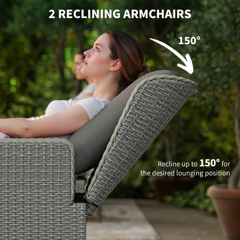 Five-Piece Charcoal Grey Reclining Rattan Chair Set for Outdoor Relaxation
