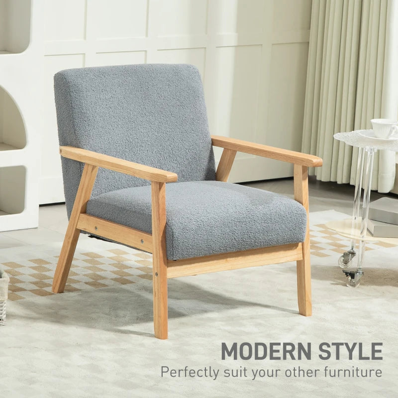 Stylish Grey Accent Chair with Thick Cashmere Cushions and Wooden Frame for Home and Office