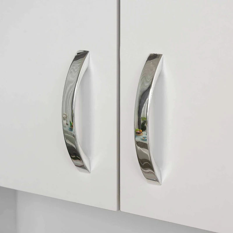 Free Standing Kitchen Cupboard - White Storage Cabinet with Doors, Shelves, 3 Drawers & Adjustable Height - Versatile Kitchen Organizer