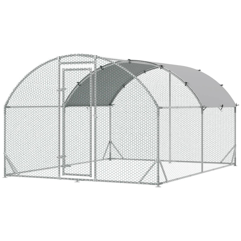 Galvanised Walk-In Chicken Run & Coop - 2.8x3.8m Poultry House with Water-Resistant Cover for Garden
