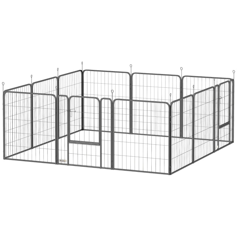 12 Panel Solid Dog Playpen with Doors for Medium Dogs 80cm High Black