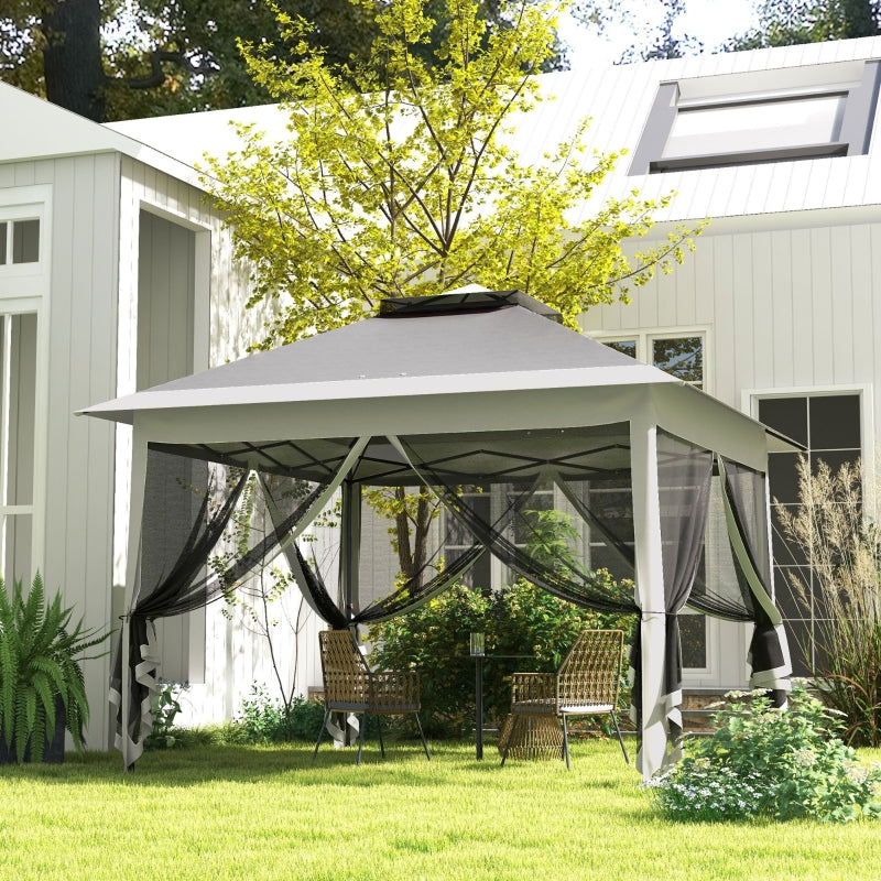 Dark Grey Pop Up Canopy Tent with Double Roof and Mesh Sidewalls