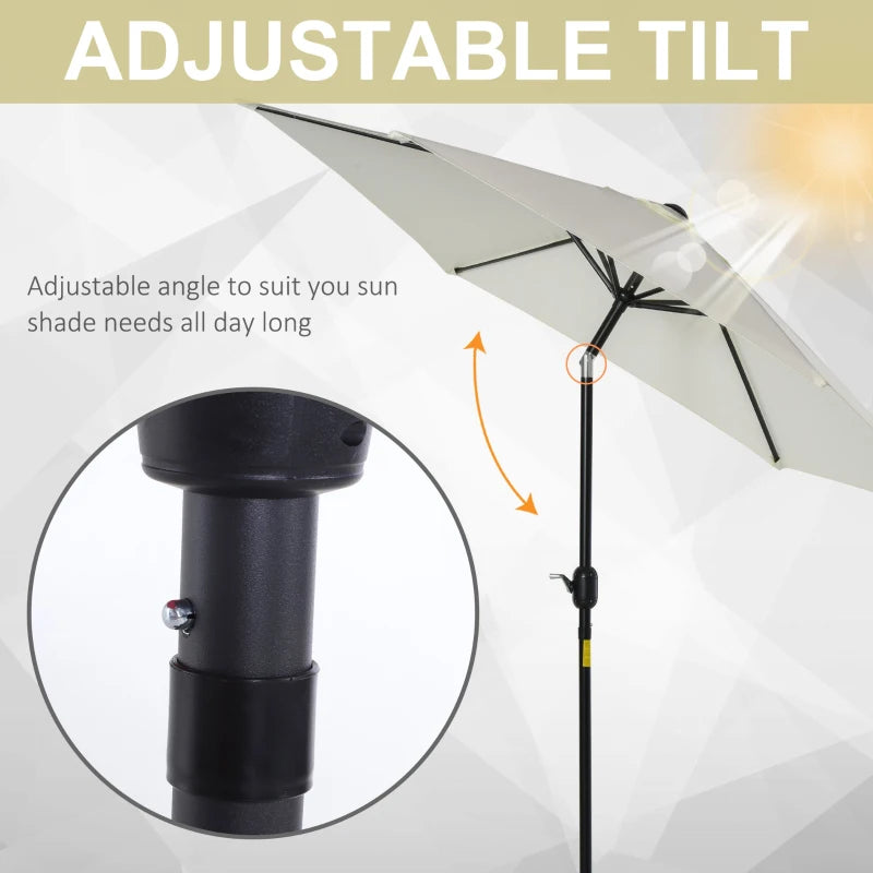 Grey 2.6M Tilt & Crank Outdoor Garden Parasol Umbrella