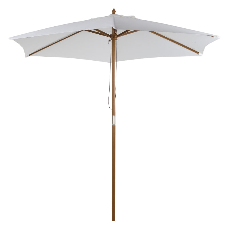 White 2.5m Wood Patio Umbrella with 6 Ribs and Top Vent