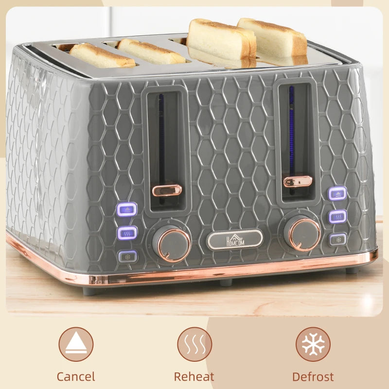 Premium Four-Slice Honeycomb Toaster in Grey - Stylish, Efficient, Perfect for Family Breakfasts, Easy to Clean, Modern Design