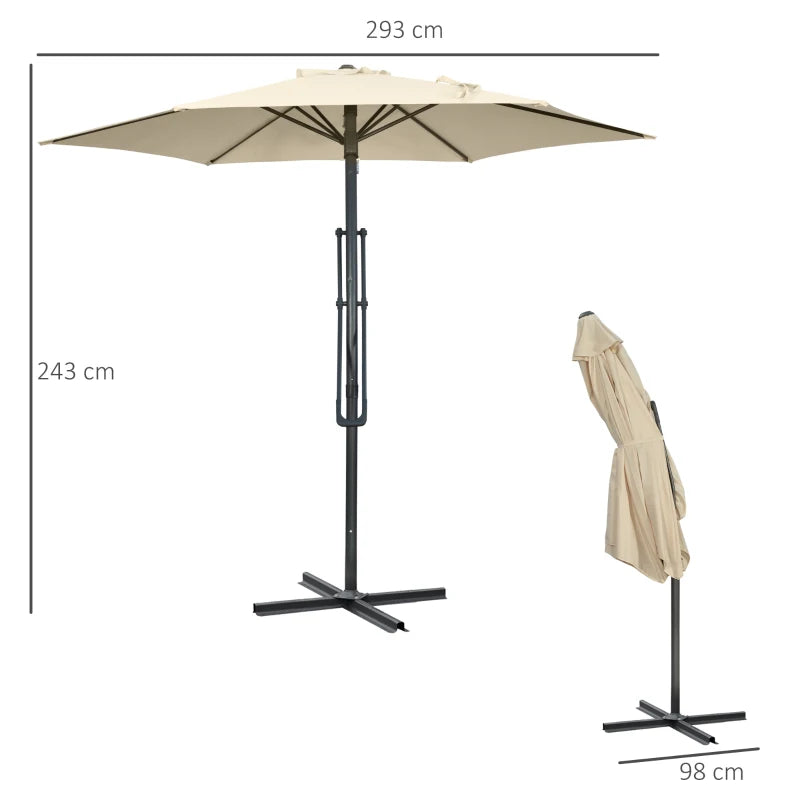 White 3m Cantilever Patio Umbrella with Easy Lever and Cross Base