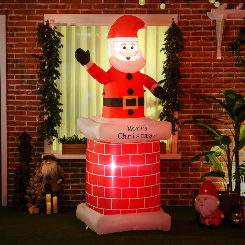 7ft Inflatable Santa Claus in Chimney - LED Outdoor Christmas Decoration for Lawn & Party - Blow-Up Holiday Display