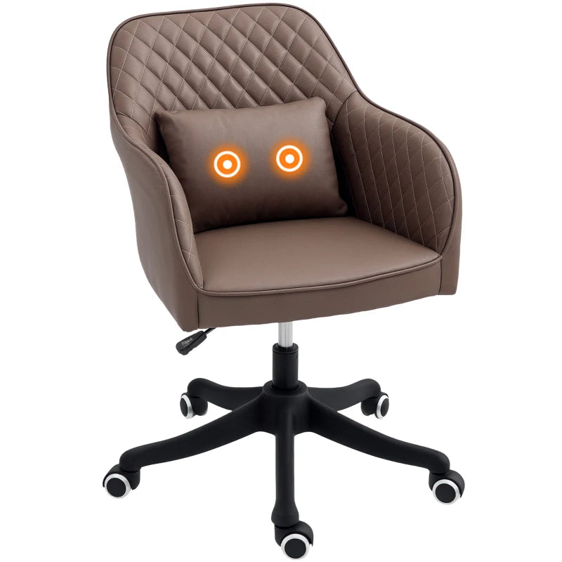 Vinsetto Brown Microfiber Office Chair with Massage Lumbar Pillow, Rolling Wheels - Ideal for Desk, Makeup Vanity & Home Use