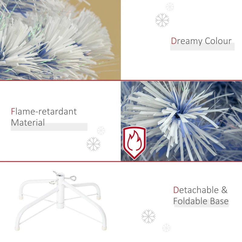 5FT Pre-Lit Artificial Fibre Optic Christmas Tree with LED Lights - Easy Storage Seasonal Decoration in White & Blue
