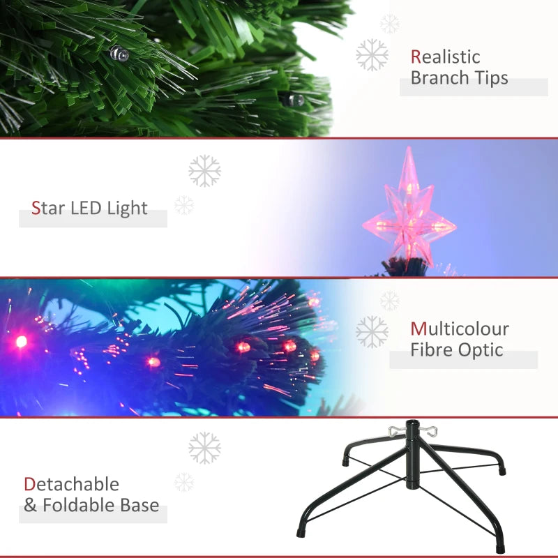 5ft Prelit Artificial Christmas Tree with Multi-Colored Fiber Optic LED Lights - Festive Holiday Home Decoration, Green Xmas Tree