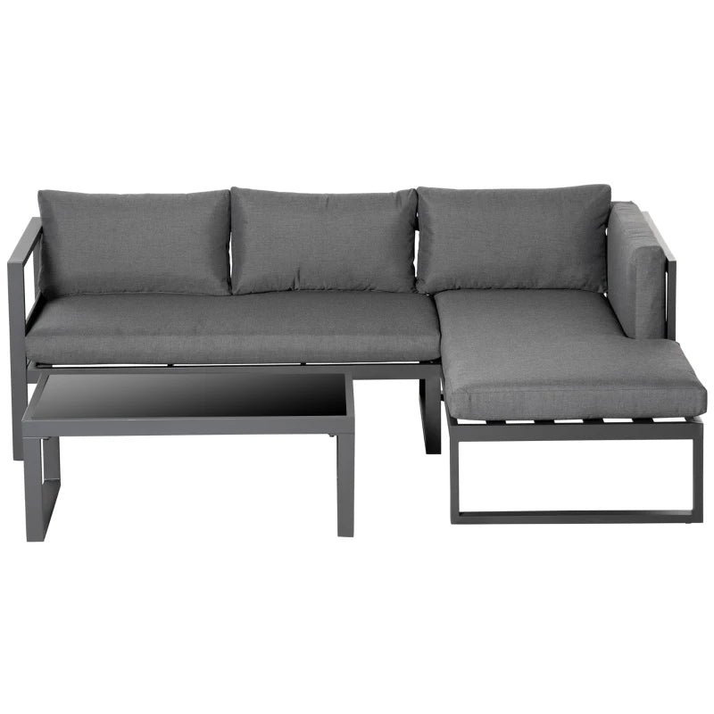 Dark Grey L-shaped Aluminium Garden Corner Sofa Set