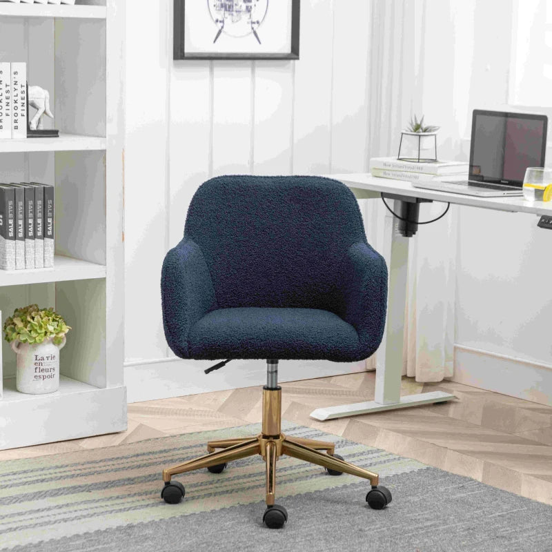 Adjustable Height Ergonomic Swivel Executive Office Chair with Gold Legs - Dark Blue, 58x58x86 cm, Stylish Comfort for Home & Office
