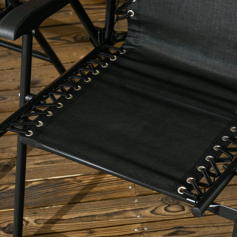 Black Folding Outdoor Patio Chairs Set, 2 Pcs, Armrests, Steel Frame