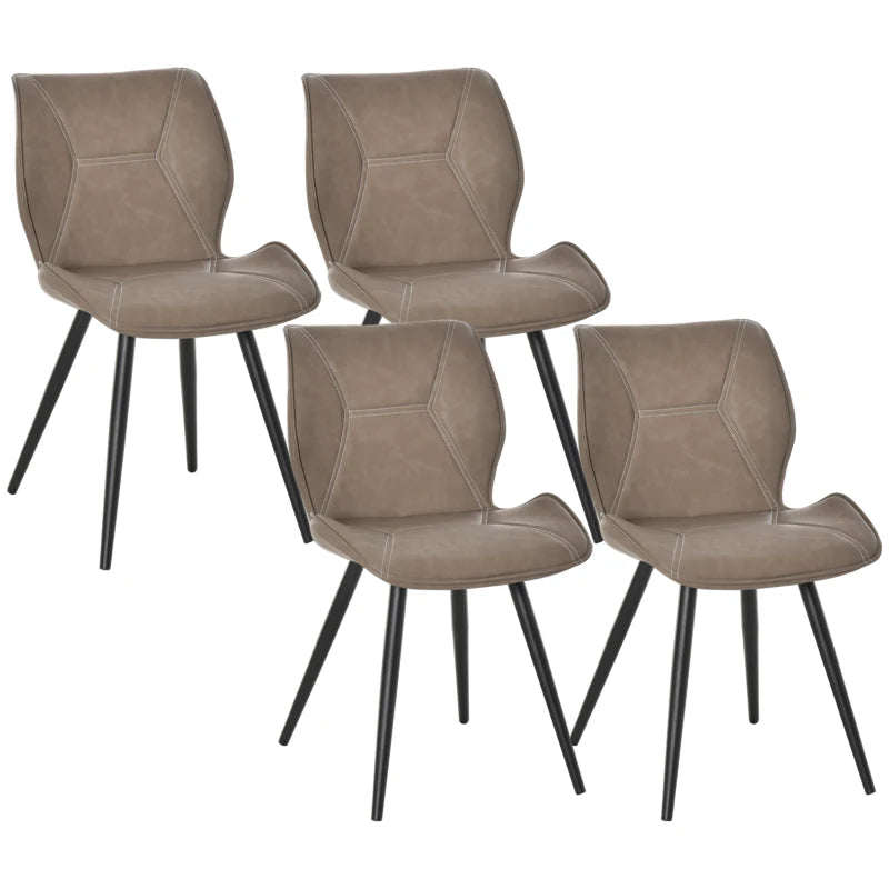 Set of 4 Brown PU Leather Racing-Style Dining Chairs with Steel Legs & Ergonomic Back Padding for Home Living Room