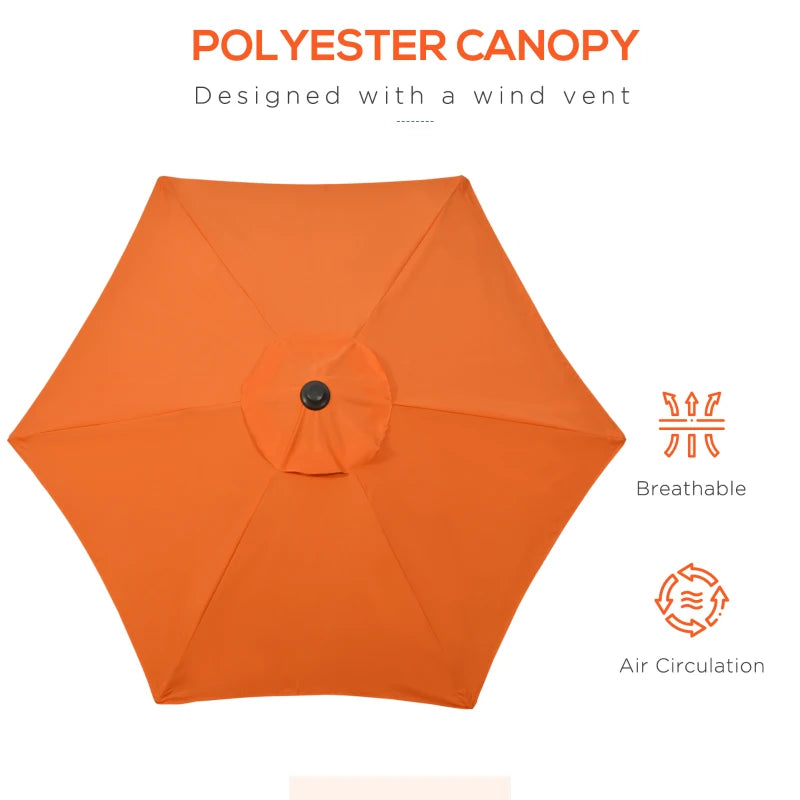 Orange 2m Outdoor Garden Parasol Umbrella with 6 Ribs