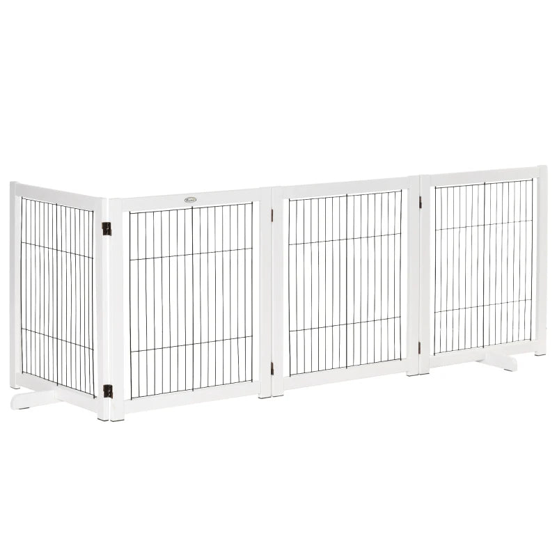 Freestanding Folding 4-Panel Pet Gate - Adjustable Dog Barrier with Support Feet for Puppies and Small Dogs