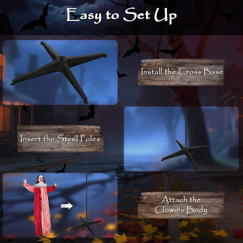 Life Size 165cm Scary Animated Clown with Red Light Up Eyes - Sound Activated Halloween Decoration, Battery Operated Indoor Prop