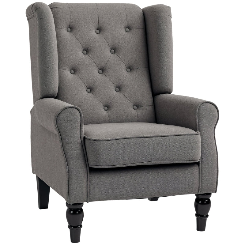 Stylish Retro Linen Wingback Armchair with Button Tufting and Wooden Frame for Living Room or Bedroom, Dark Grey
