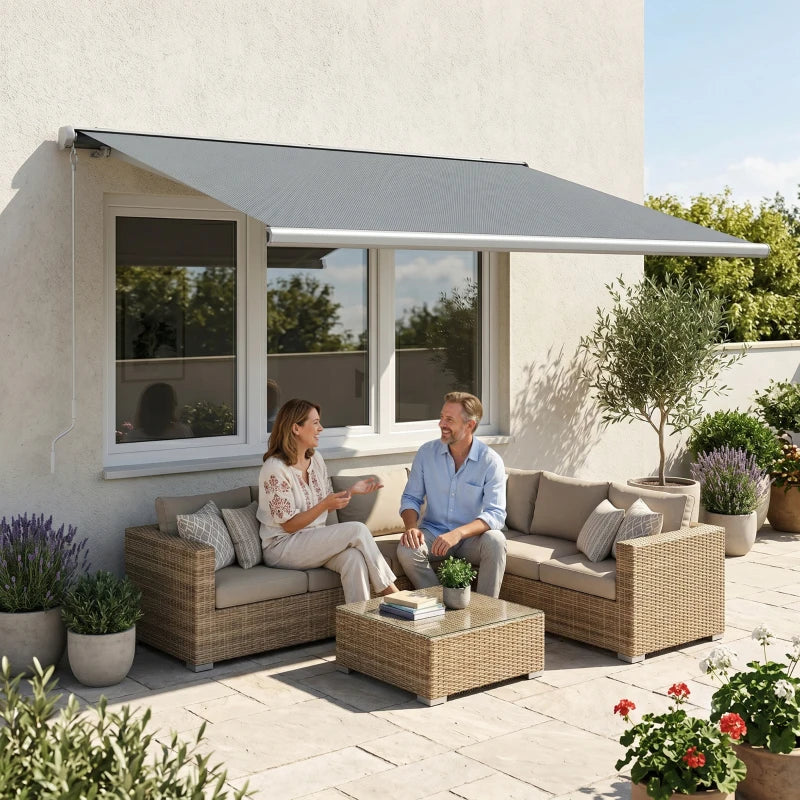 Grey 4m x 3m Retractable Awning With LED Light and Remote Controller