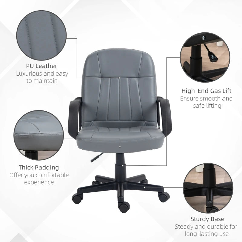 Ergonomic Grey PU Leather Office Chair - Adjustable Height, Swivel Wheels for Home Office & Study Comfort