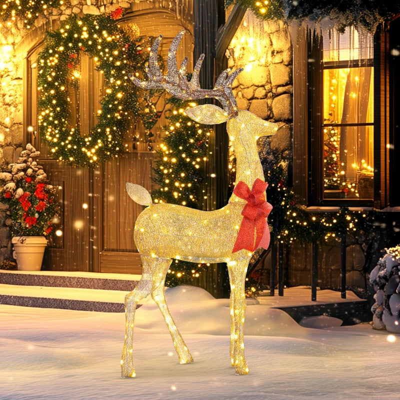 Lighted Reindeer Christmas Decoration - 137 LED Lights, Gold Tone, Indoor/Outdoor Holiday Decor for Garden & Lawn