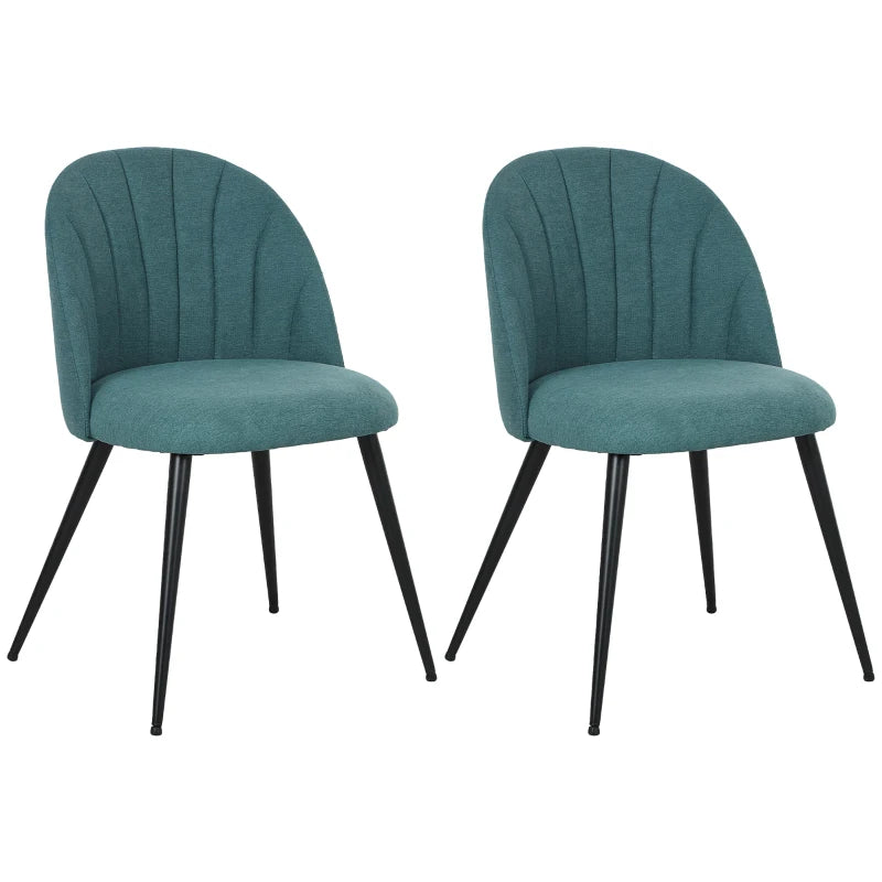 Modern Green Dining Chairs Set of 2 - Upholstered Kitchen Chairs with Metal Legs, Shell Backrest & Padded Seat for Home