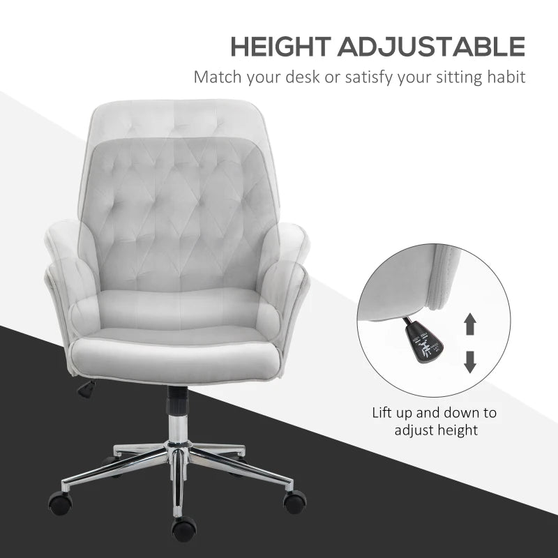 Vinsetto Modern Linen Computer Chair with Armrest, Adjustable Height Swivel Office Chair in Light Grey
