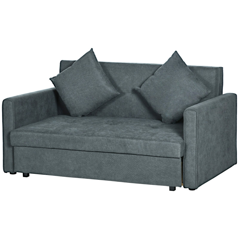 Modern 2 Seater Sofa Bed with Hidden Storage, Cotton Loveseat Couch and Cushions for Living Room, Dark Grey