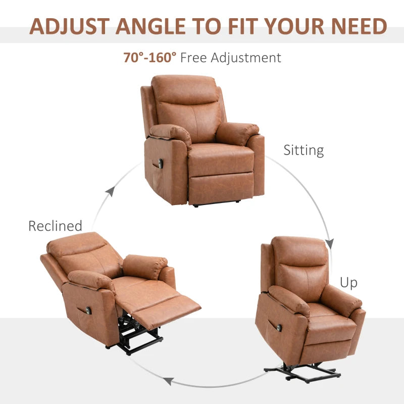 Brown Faux Leather 70° Electric Riser Recliner Chair for Ultimate Comfort and Support